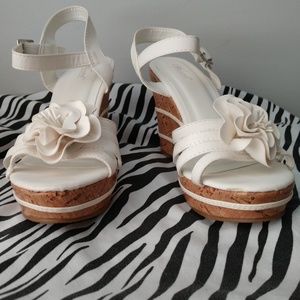Cute white cork wedges with white flower